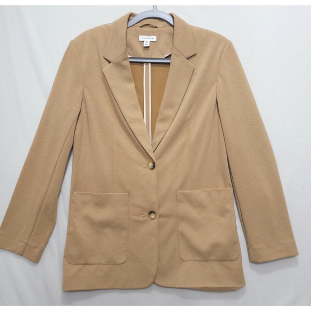Topshop Blazer 2 Button Single Breasted Women 4 Tan Notch Lapels Jacket Pockets